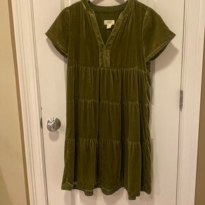 Chartreuse crushed velvet dress from Maeve by Anthropologie